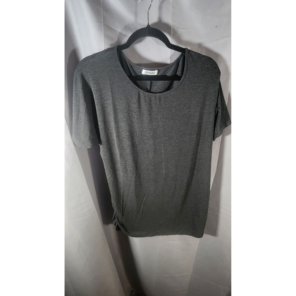 Womens Short Sleeve Ruched Side Scoop Neck  Minimalist Top Set Grey Navy Blue